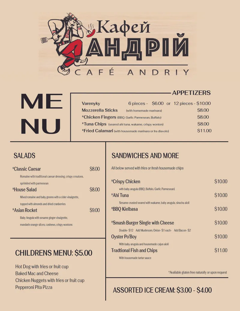 soyuzivka cafe menu